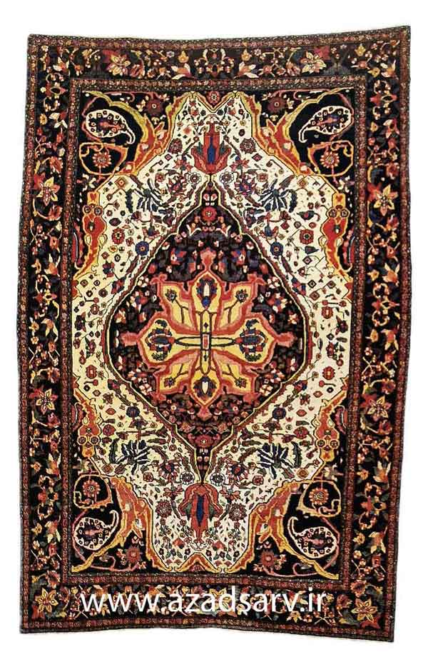 Figure 12 . Late nineteenth century Sarouk medallion rug with an ivory field and gracefully drawn botehs in the corners. These rugs were well dyed and well woven, and they covered a wide range of sizes up to examples exceeding 20 feet (6 metres) in lengthazadsarv carpet فرش دستباف آزادسرو