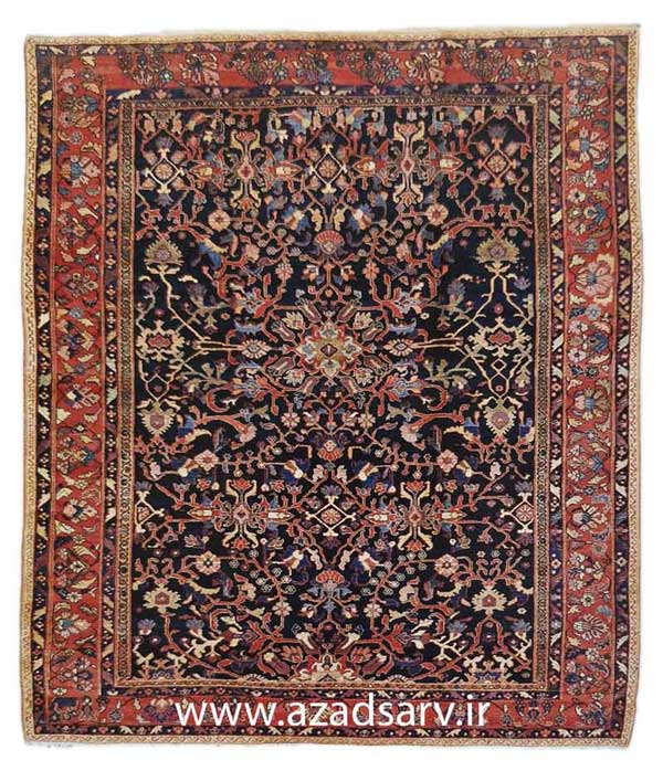 Figure 15.Large rug from the Arak region. The design is made up of a combination of classic Persian motifs. Clearly it is a commercial rug, probably made for a European or American firm, but the colours are harmonious, and the design is consistent with a Persian origin. Approx. 132 x 1l1ins. (336 x 282cm).فرش دستباف آزادسرو azadsarv carpet