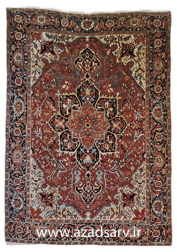 Figure 23. Heriz rug from the late nineteenth century of a type that was exported, with little change in design, over a period of many decades. These were probably originally based upon the typical Persian city medallion rug, except that the relatively coarse weave has made the desıgn less curvilinearazadsarv carprt فرش دستبافت آزادسرو