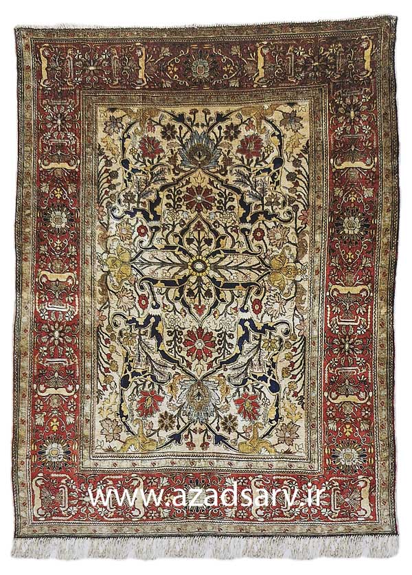 Figure 24. During the nineteenth century there was a small production of finely woven silk rugs from the Tabrizl Heriz area. This type is usually labelled as a silk Heriz, although there is a strong possibility that all such silk rugs were woven in Tabriz. Approx. 70% x 53kins. (179 x 136cm)