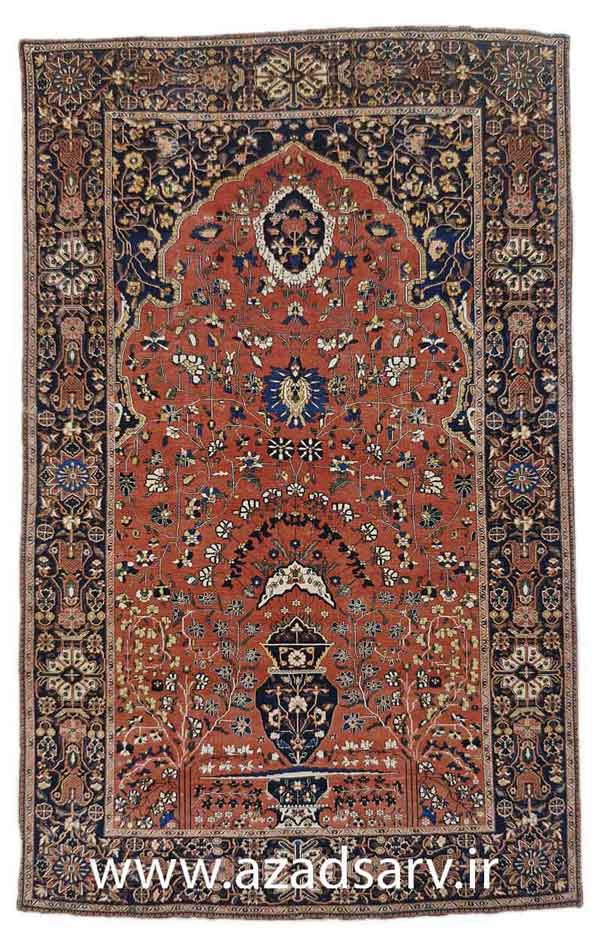  Figure 4. This finely woven prayer rug shows the elaborate design and complex major border  typical of early twentieth century Kashan, Such rugs are increasingly sought by collectors of city  rugs. Approx. 82 x 51ins. (208 x 131cm). azadsarv آزادسرو